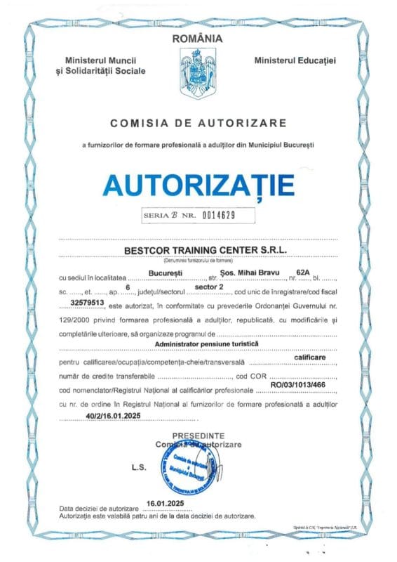 autorizatie administrator pensiune turistica