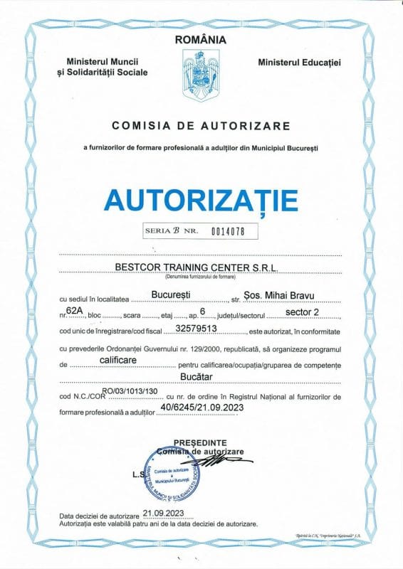 curs bucatar autorizatie bucatar