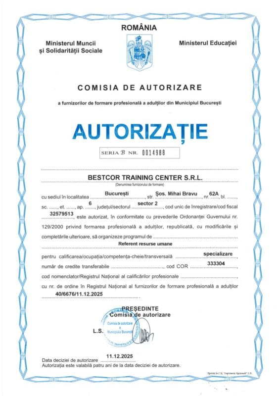 curs referent resurse umane autorizatie referent resurse umane