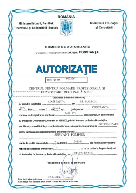 autorizatie servant pompier